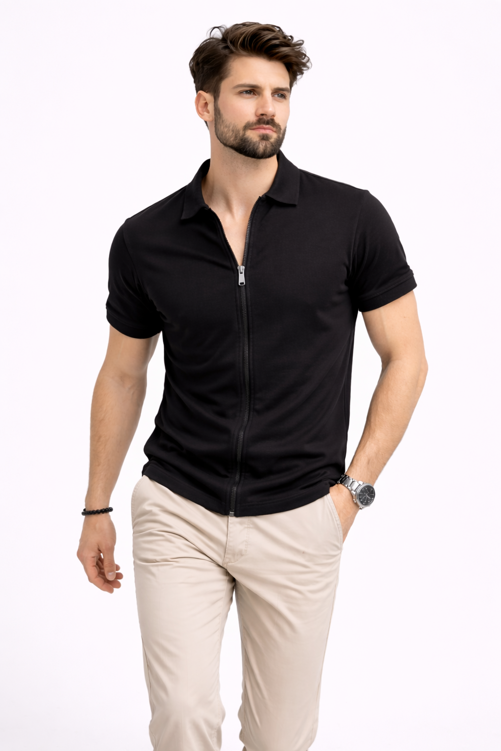FULL ZIPPER POLO BLACK