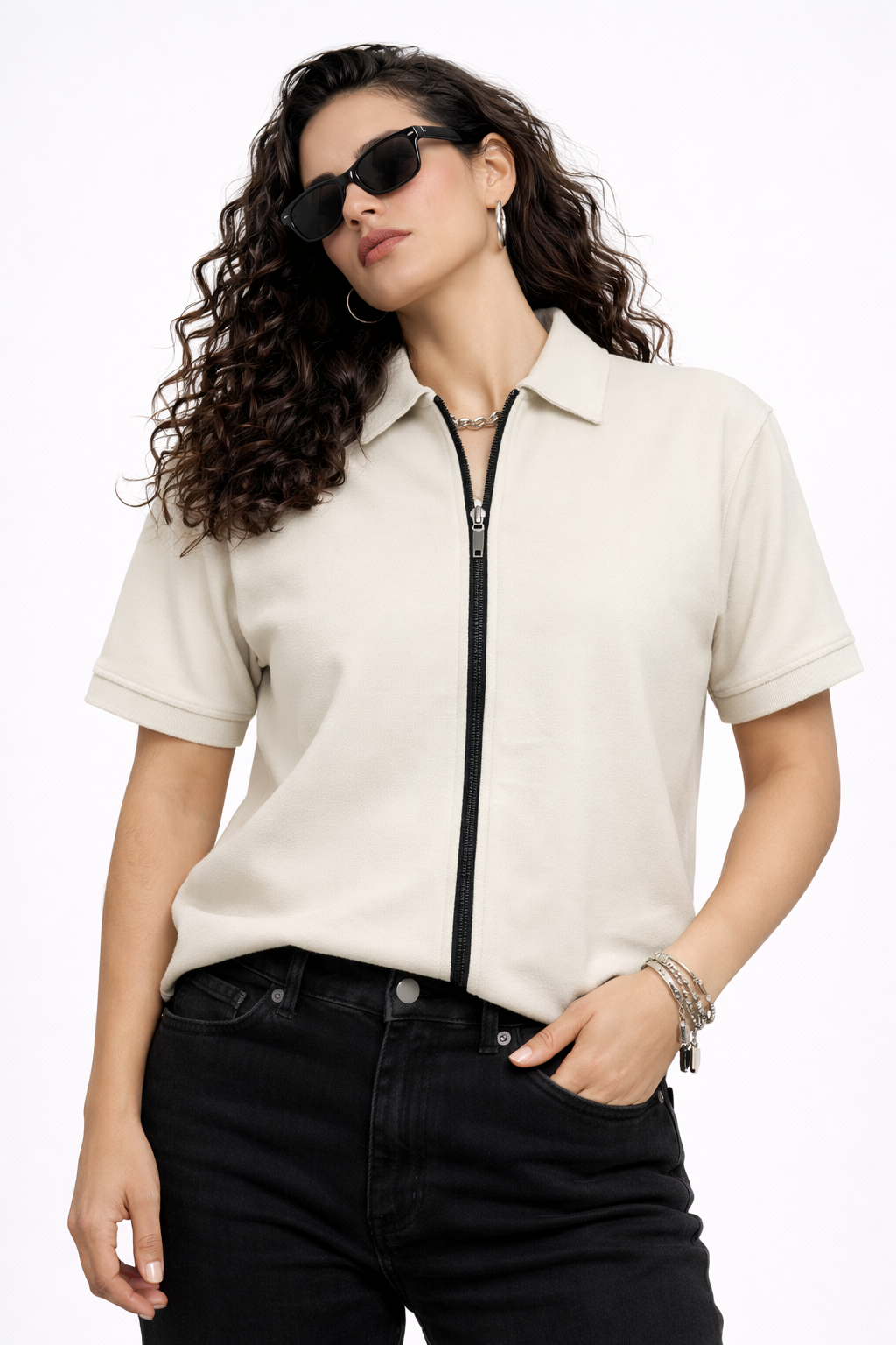 FULL ZIPPER POLO BEIGE