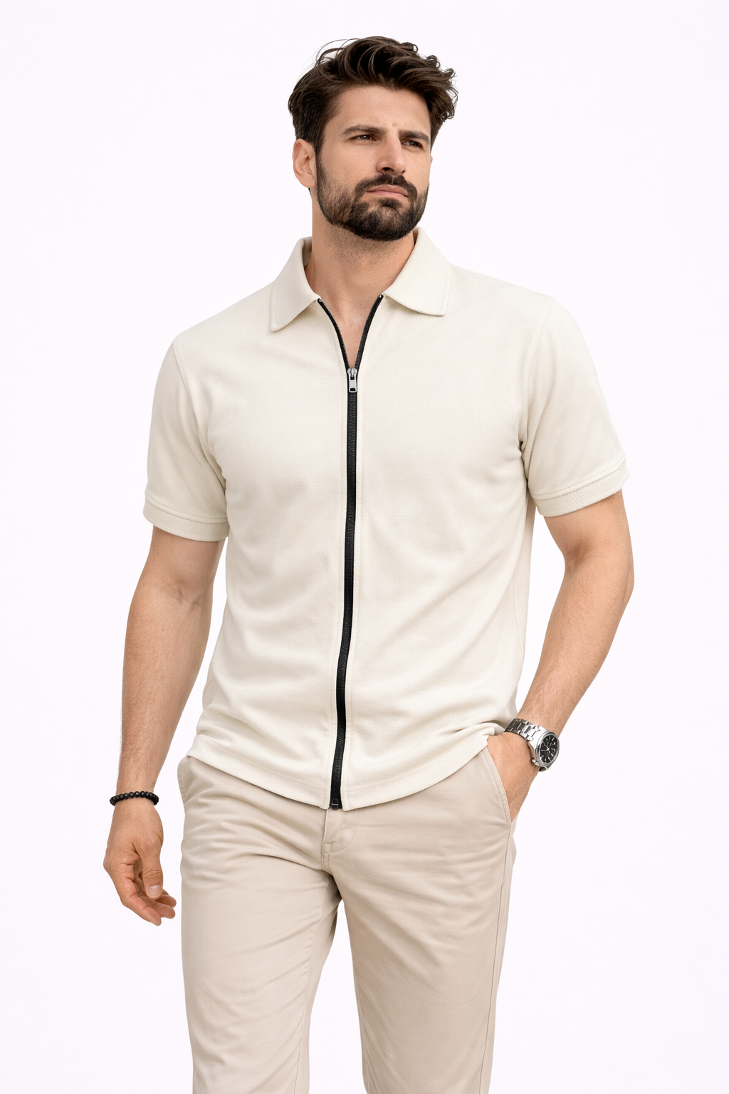 FULL ZIPPER POLO BEIGE