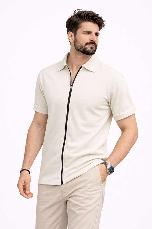 FULL ZIPPER POLO BEIGE