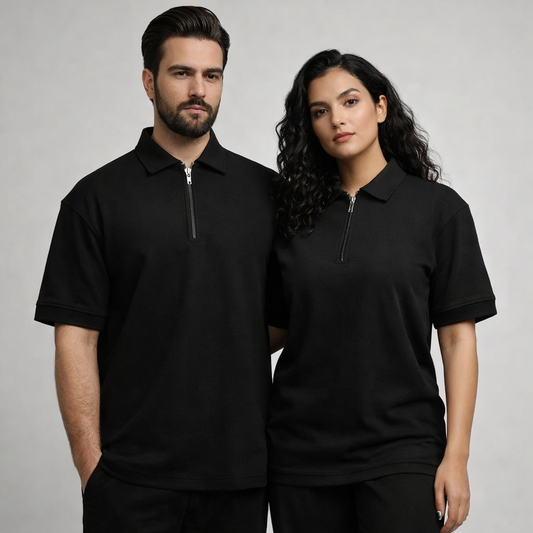 HALF ZIPPER POLO BLACK