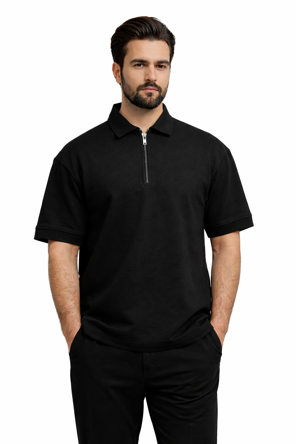 HALF ZIPPER POLO BLACK
