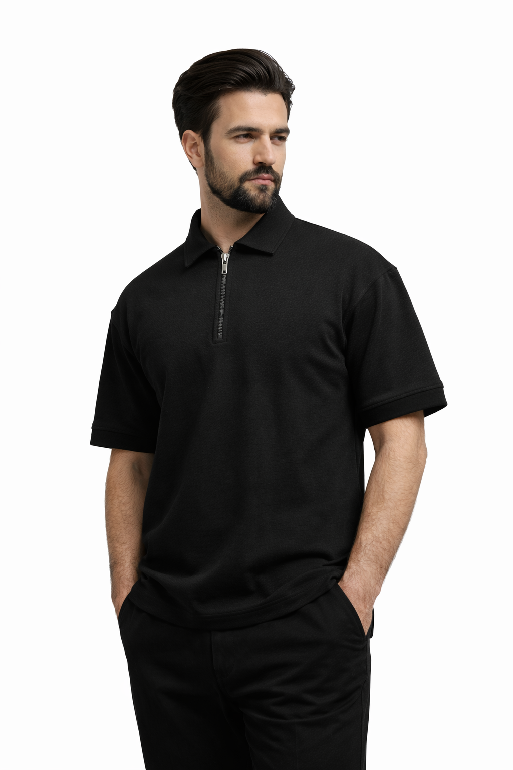 HALF ZIPPER POLO BLACK