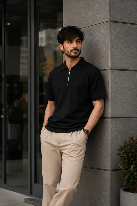 HALF ZIPPER POLO BLACK
